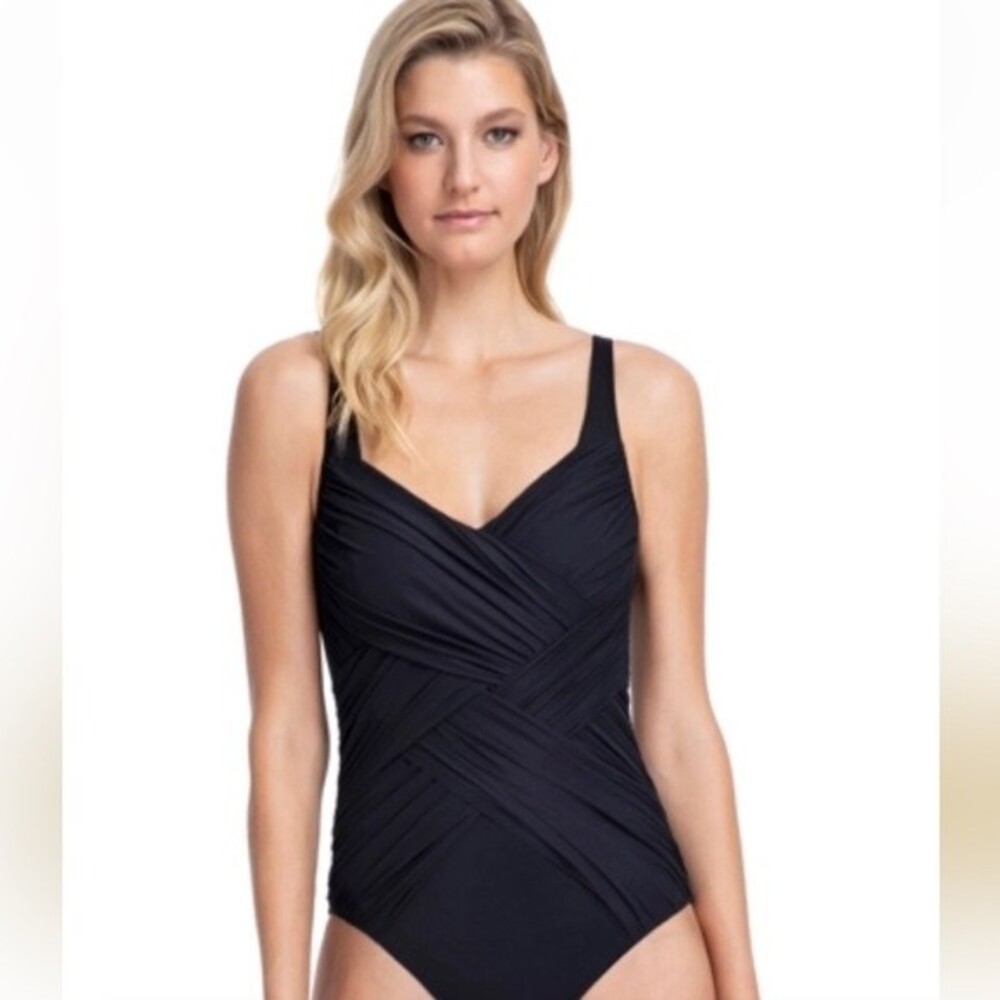 Gottex Black Contour Lattice Square Neck One Piece Swimsuit Size 10.